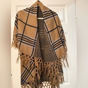 Plaid Fringe Shawl